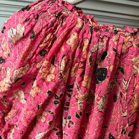 ULLA JOHNSON Puff-Sleeved Tiered Drawstring Mini Dress Hollyhock Size 4 - Picture 5 of 8